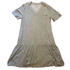 Chico's Dress Women's XL Green Embroidered V Neck Tiered Sundress Vacation